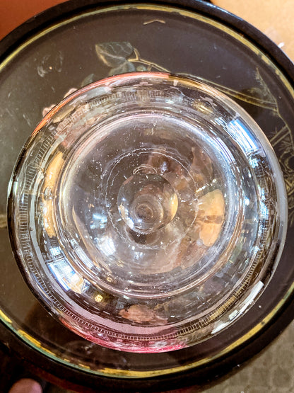 Antique 19th Century Hand Blown Etched Rounded Clear Glass Decanter