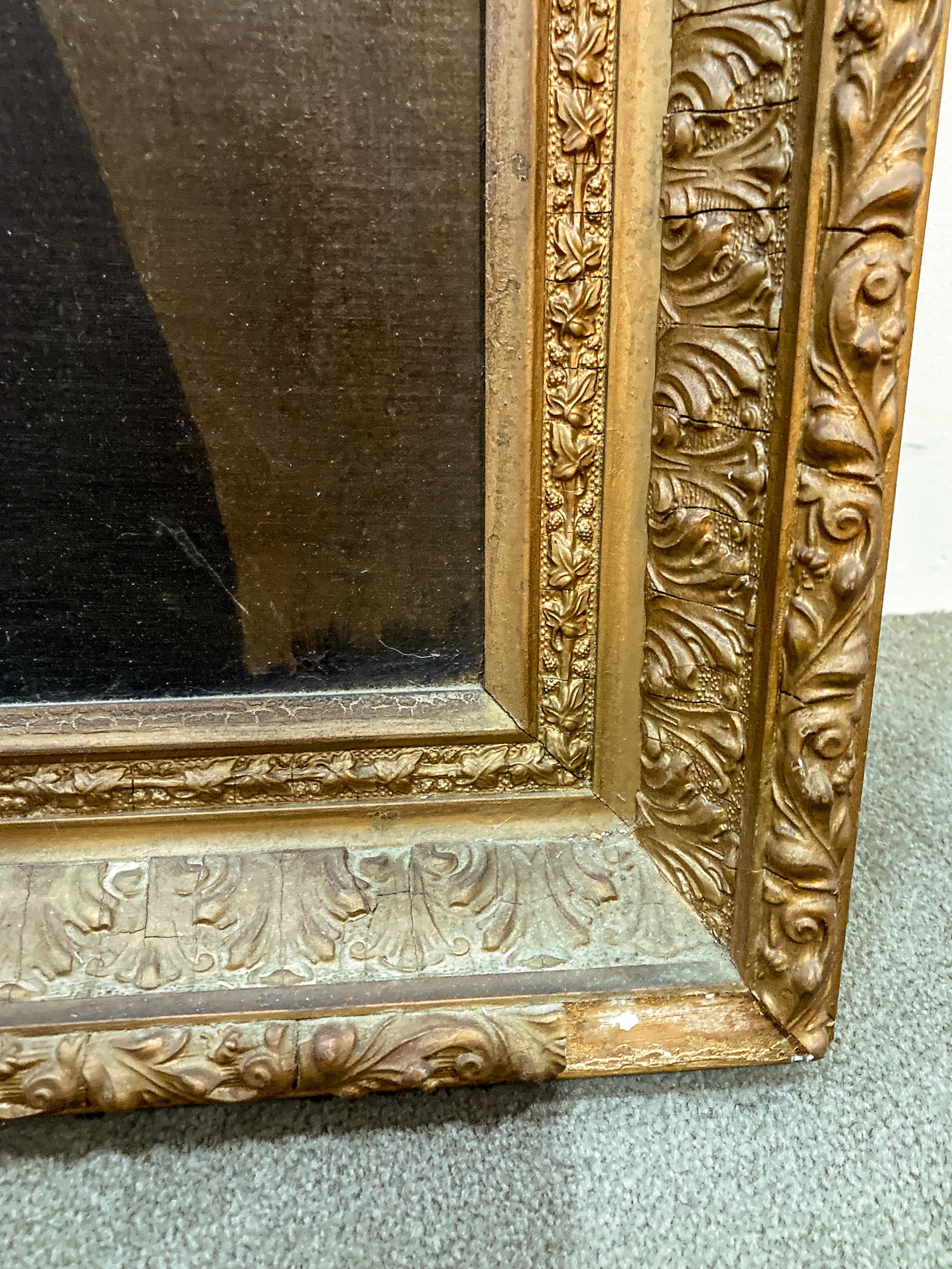 frame loss; Antique 19th Century Unnamed Gentleman Portrait Framed Oil on Canvas Painting