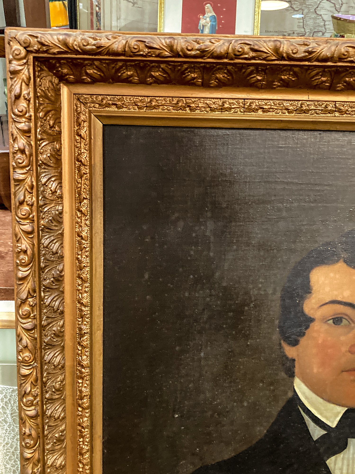 Antique 19th Century Unnamed Gentleman Portrait Framed Oil on Canvas Painting