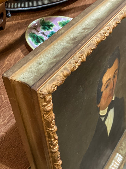 Antique 19th Century Unnamed Gentleman Portrait Framed Oil on Canvas Painting