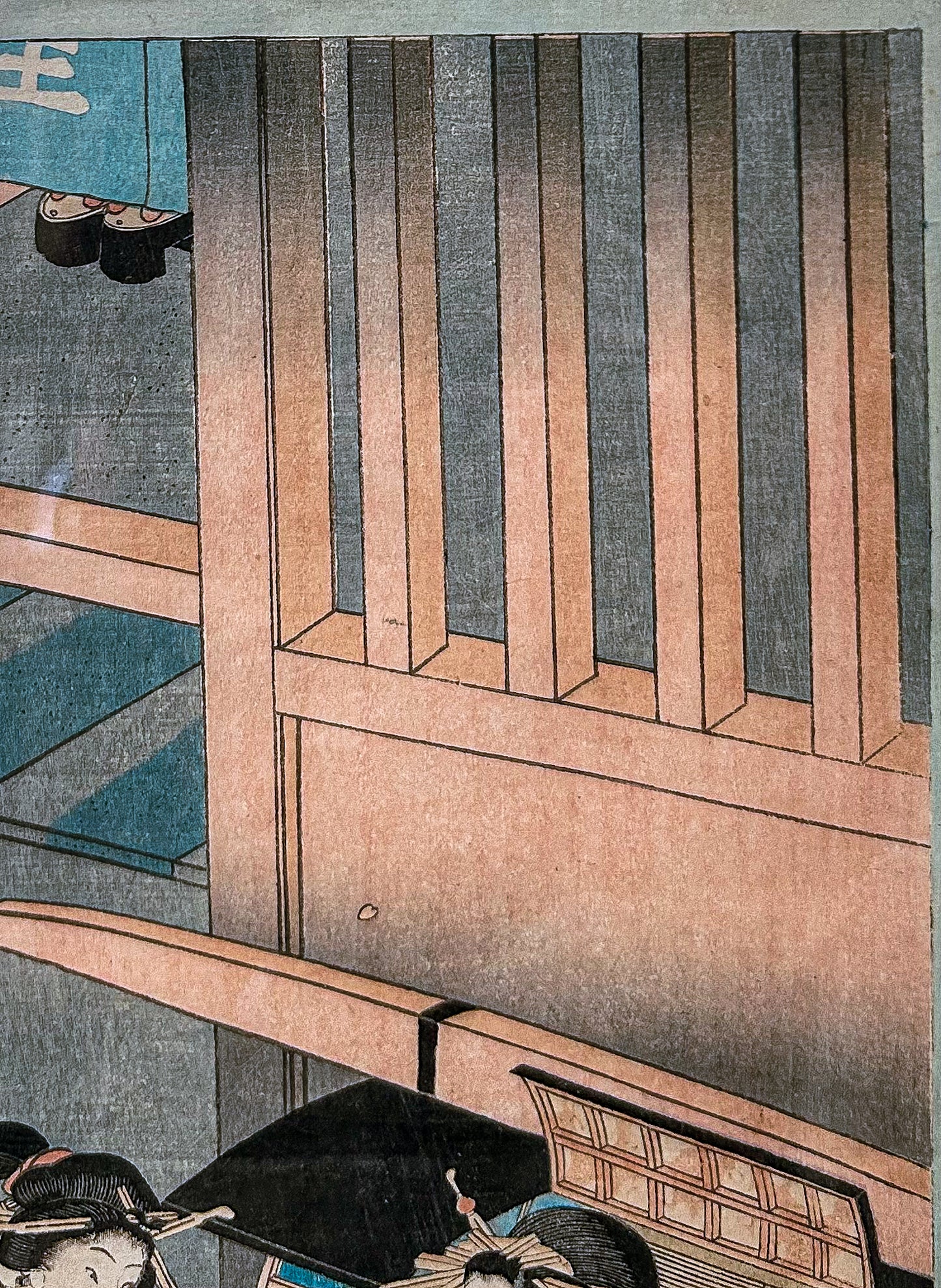 19th Century Utagawa Kunisada (1786-1865) Ladies with Palanquin Framed Woodblock Print