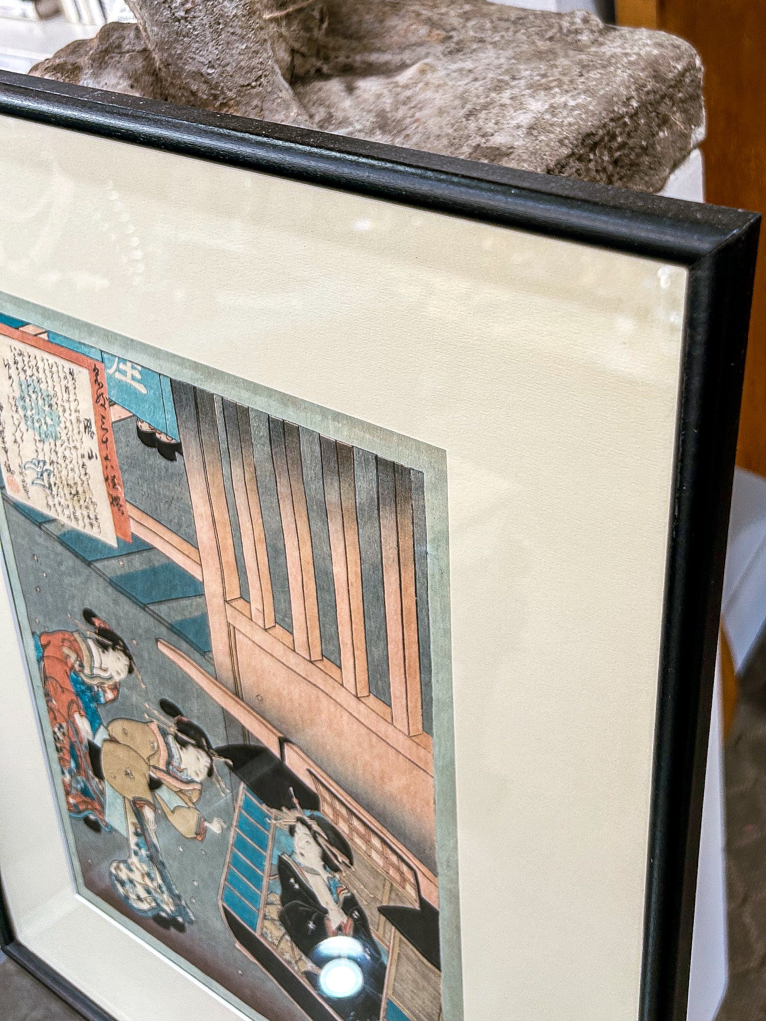 19th Century Utagawa Kunisada (1786-1865) Ladies with Palanquin Framed Woodblock Print