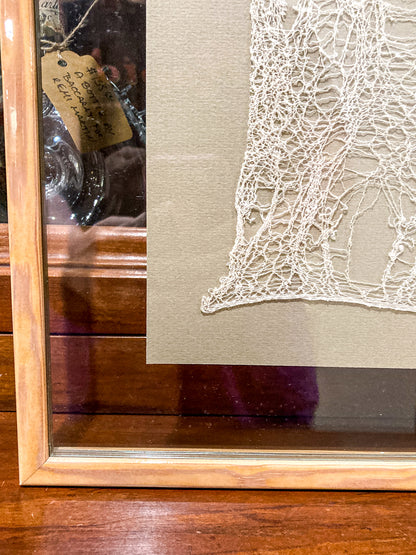 Antique 20th Century Handmade White Lace Panel Framed Fiber Art
