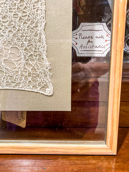Antique 20th Century Handmade White Lace Panel Framed Fiber Art