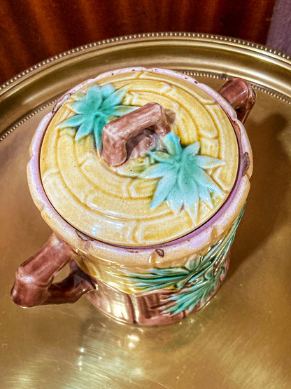 Antique 3-Piece Etruscan Majolica Creamer Sugar Kettle Ceramic Set