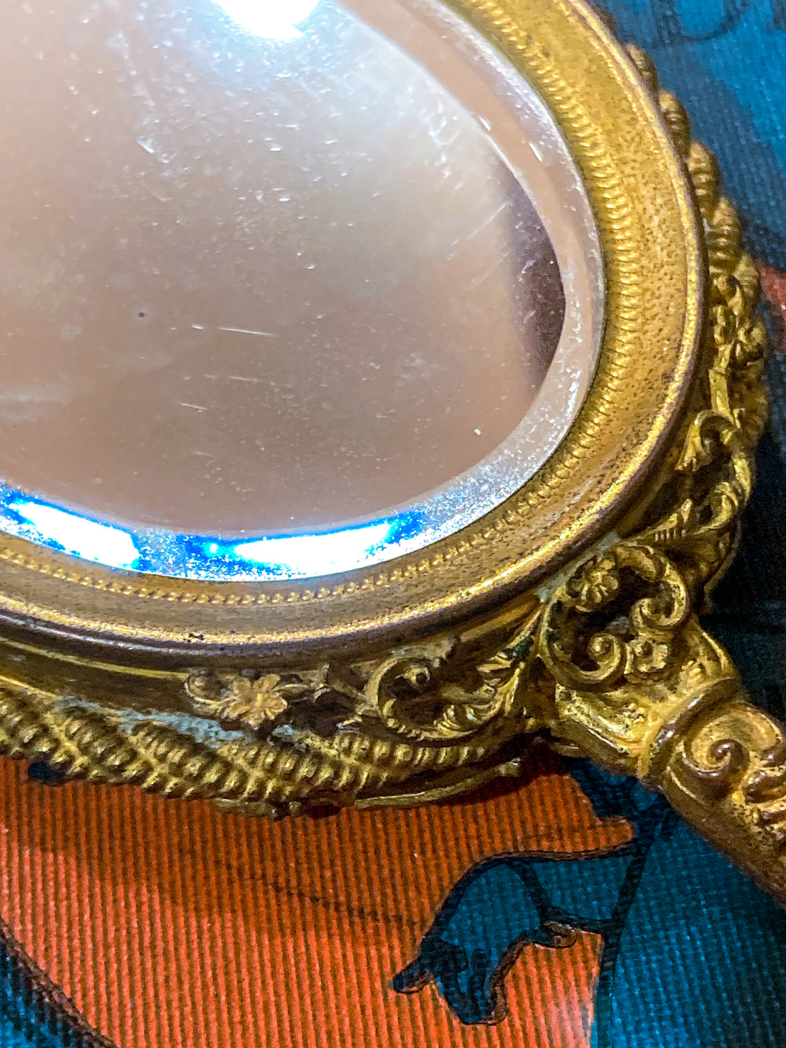 19th Century Antique Petite Doré Beveled Glass Portrait Hand Mirror