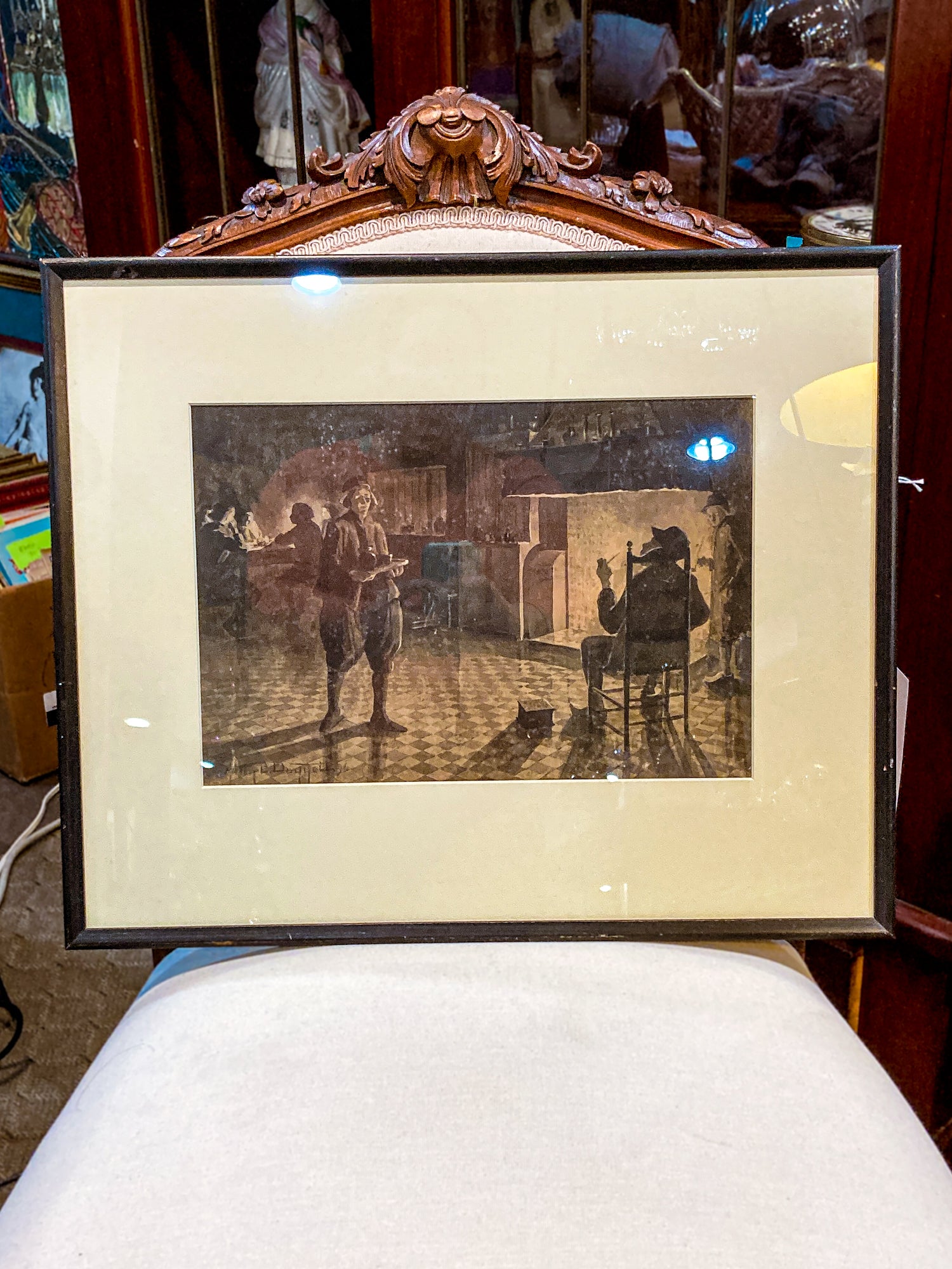 Antique Public House Scene Watercolor Allen B Doggett (1860-1926) Framed Painting