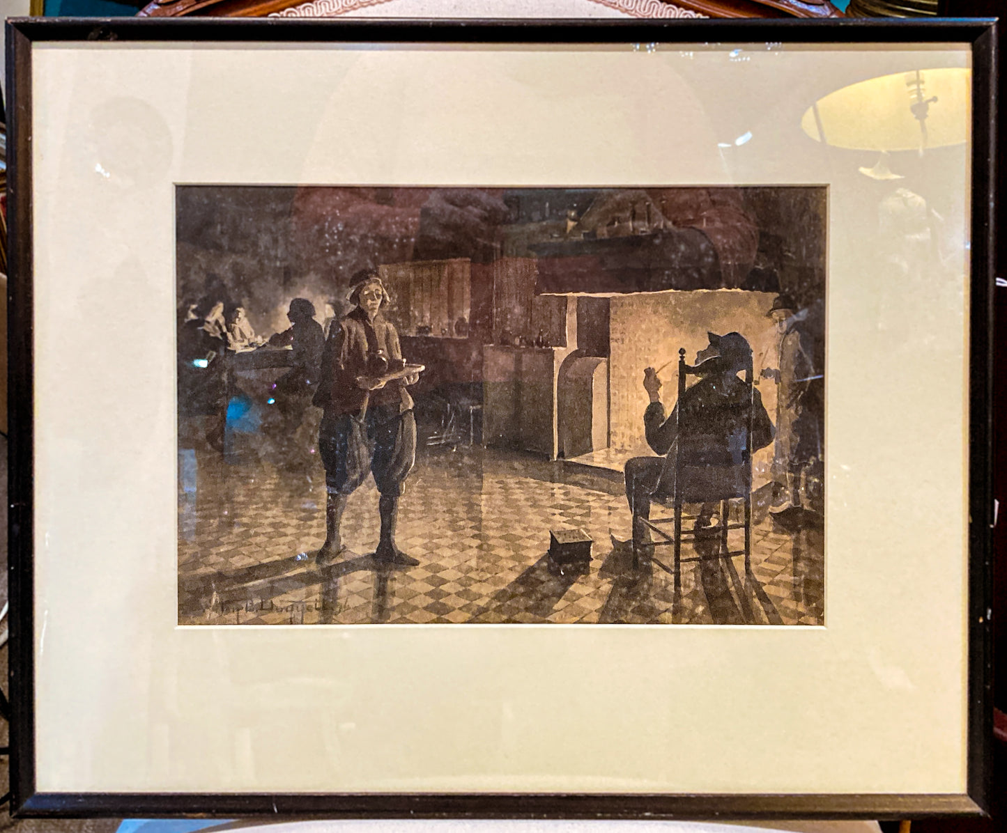 Antique Public House Scene Watercolor Allen B Doggett (1860-1926) Framed Painting