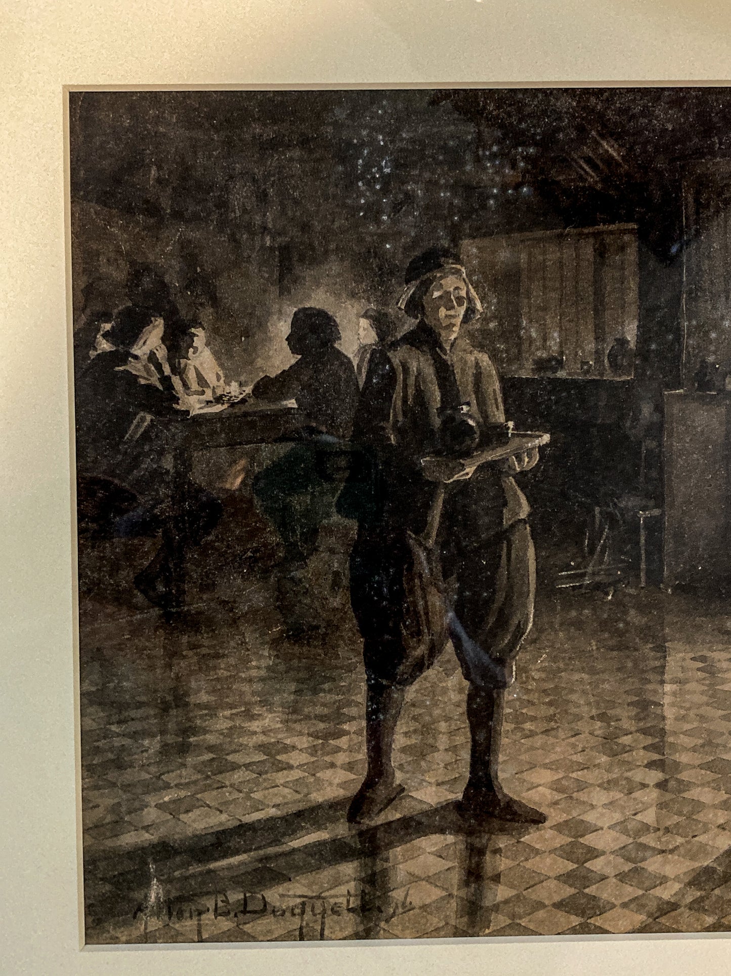 Antique Public House Scene Watercolor Allen B Doggett (1860-1926) Framed Painting