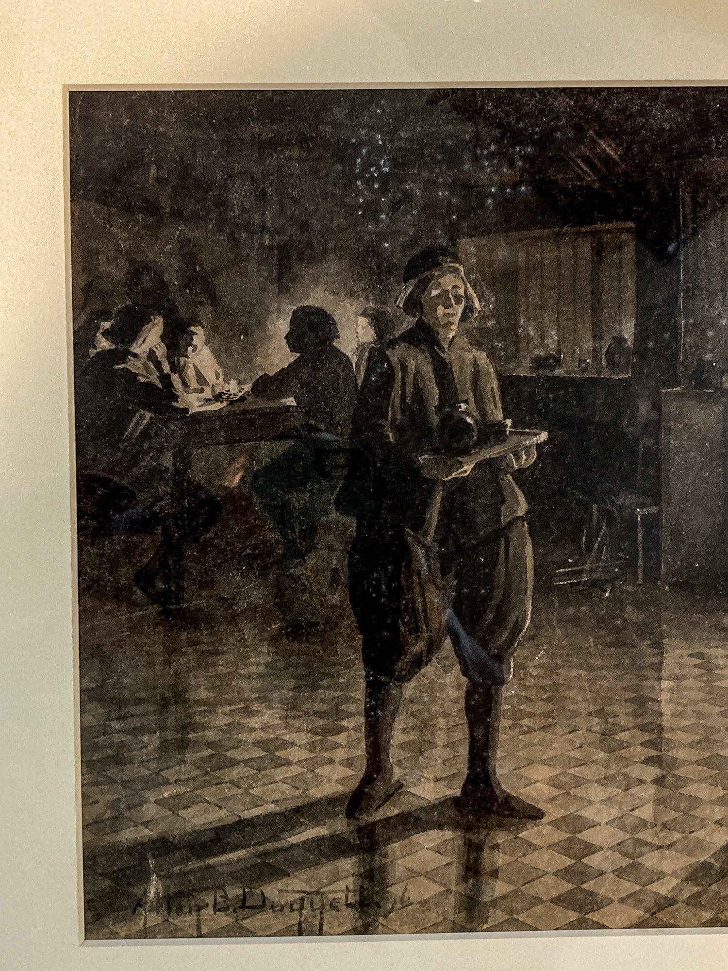 Antique Public House Scene Watercolor Allen B Doggett (1860-1926) Framed Painting