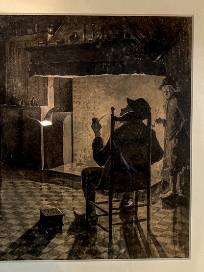 Antique Public House Scene Watercolor Allen B Doggett (1860-1926) Framed Painting