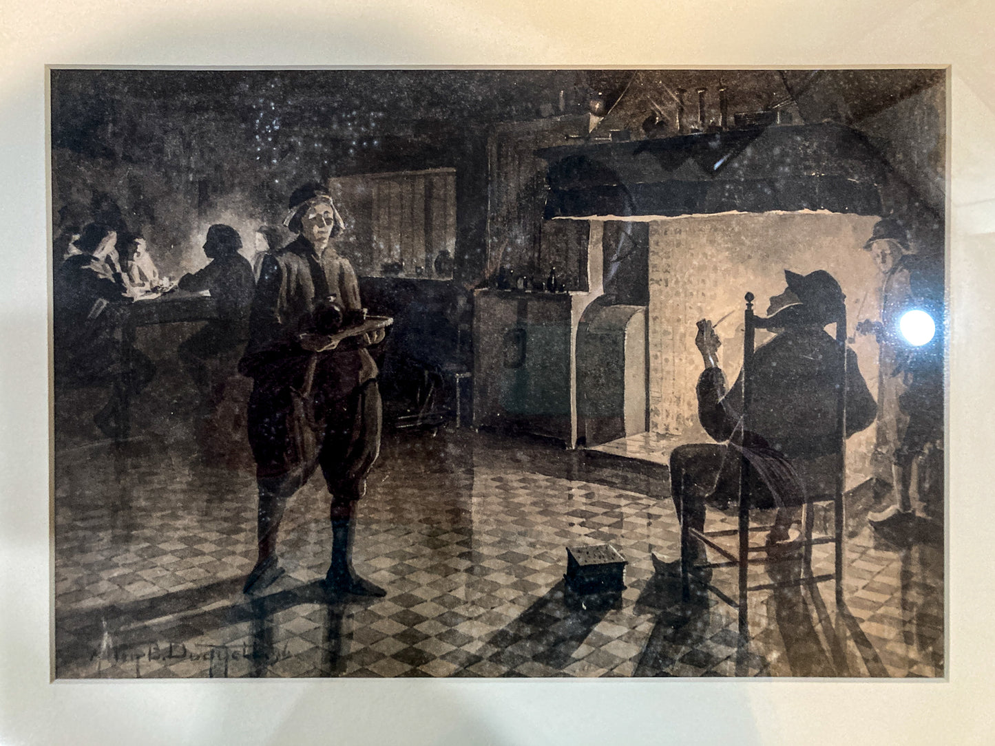 Antique Public House Scene Watercolor Allen B Doggett (1860-1926) Framed Painting