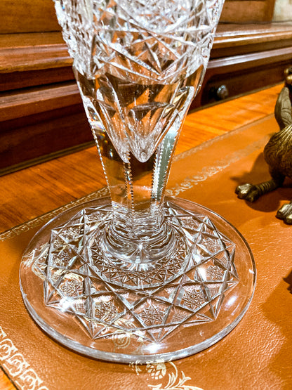 Antique American Brilliant Cut Clear Glass J. Hoare Corning Tall Trumpet Vase