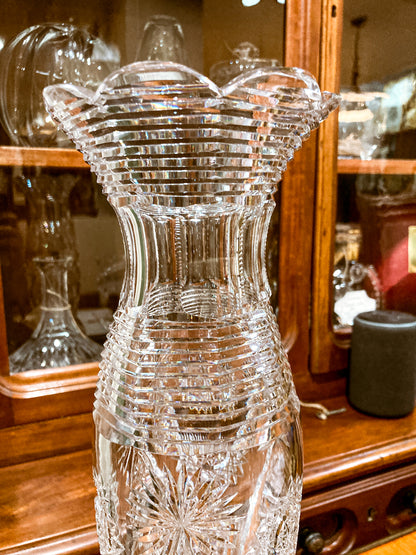 Antique American Brilliant Cut Clear Glass J. Hoare Corning Tall Trumpet Vase