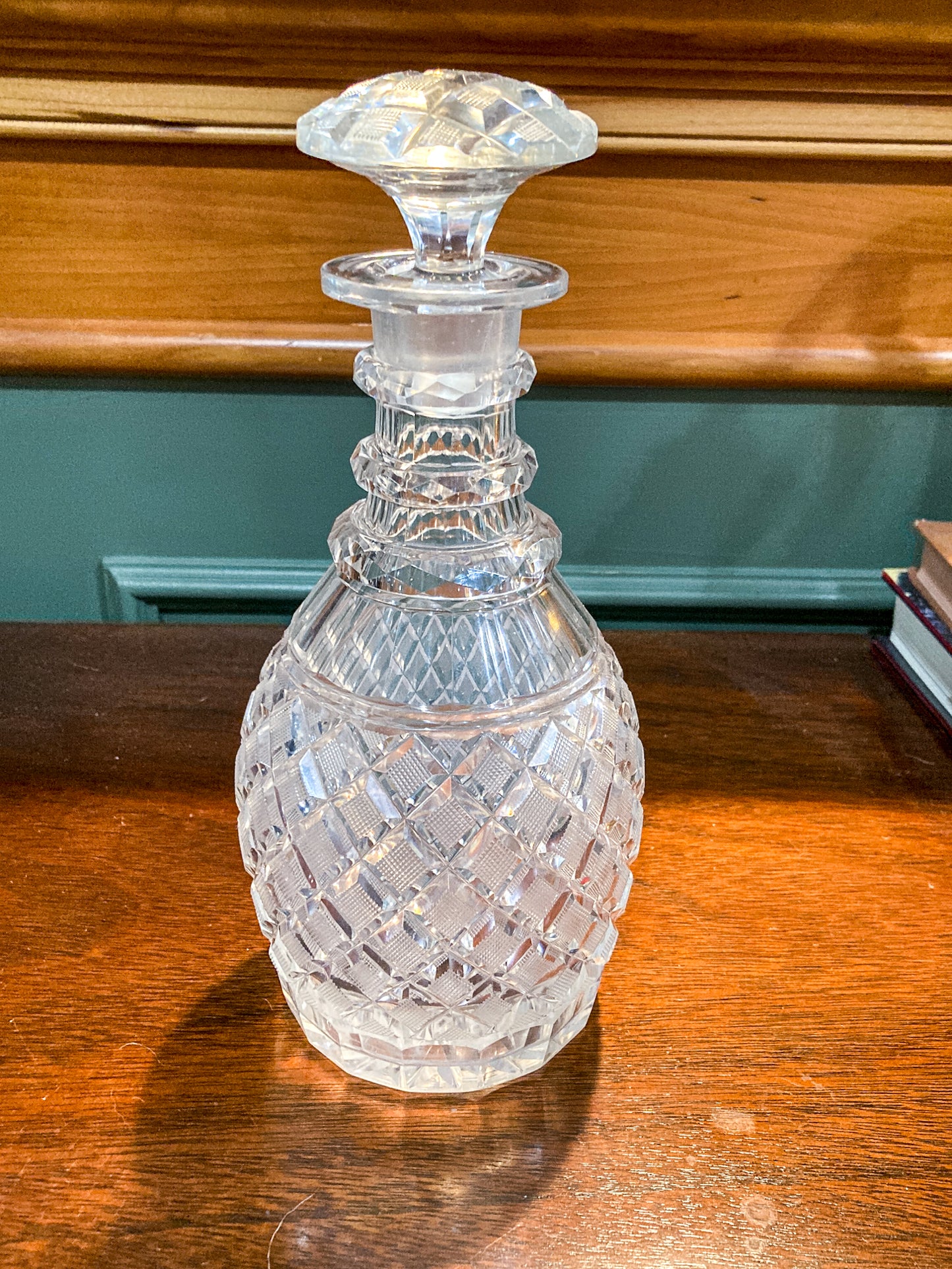 Antique Basketweave Diamond Cut Clear Glass Decanter Barware