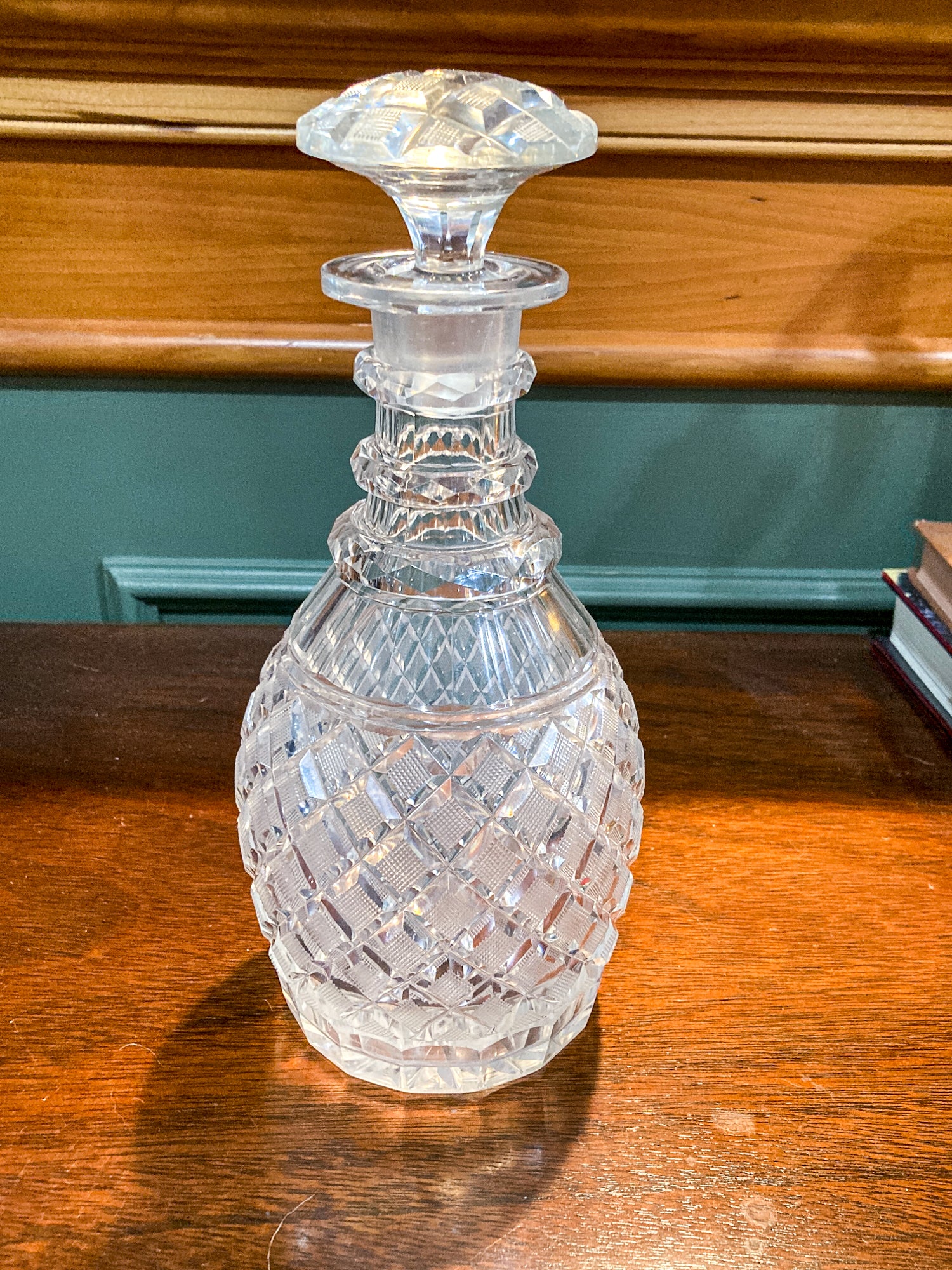 Antique Basketweave Diamond Cut Clear Glass Decanter Barware
