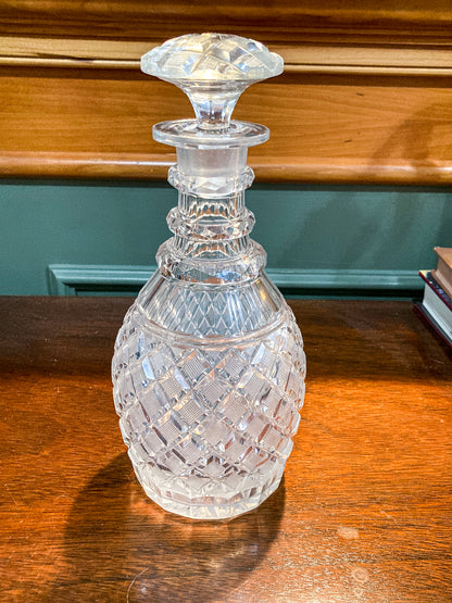 Antique Basketweave Diamond Cut Clear Glass Decanter Barware