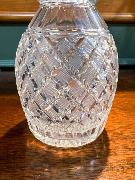 Antique Basketweave Diamond Cut Clear Glass Decanter Barware