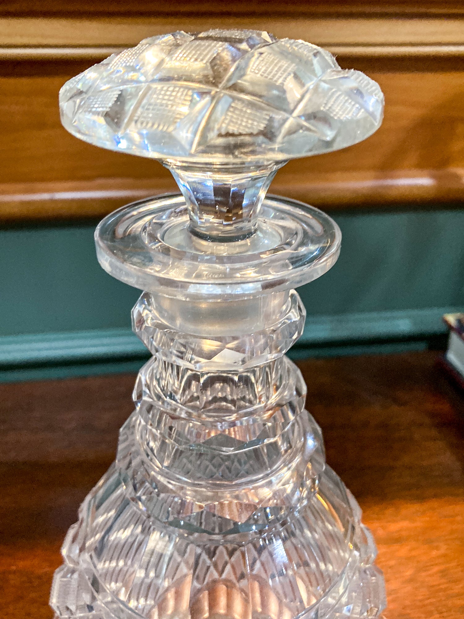 Antique Basketweave Diamond Cut Clear Glass Decanter Barware