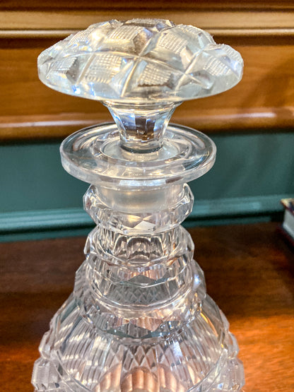 Antique Basketweave Diamond Cut Clear Glass Decanter Barware