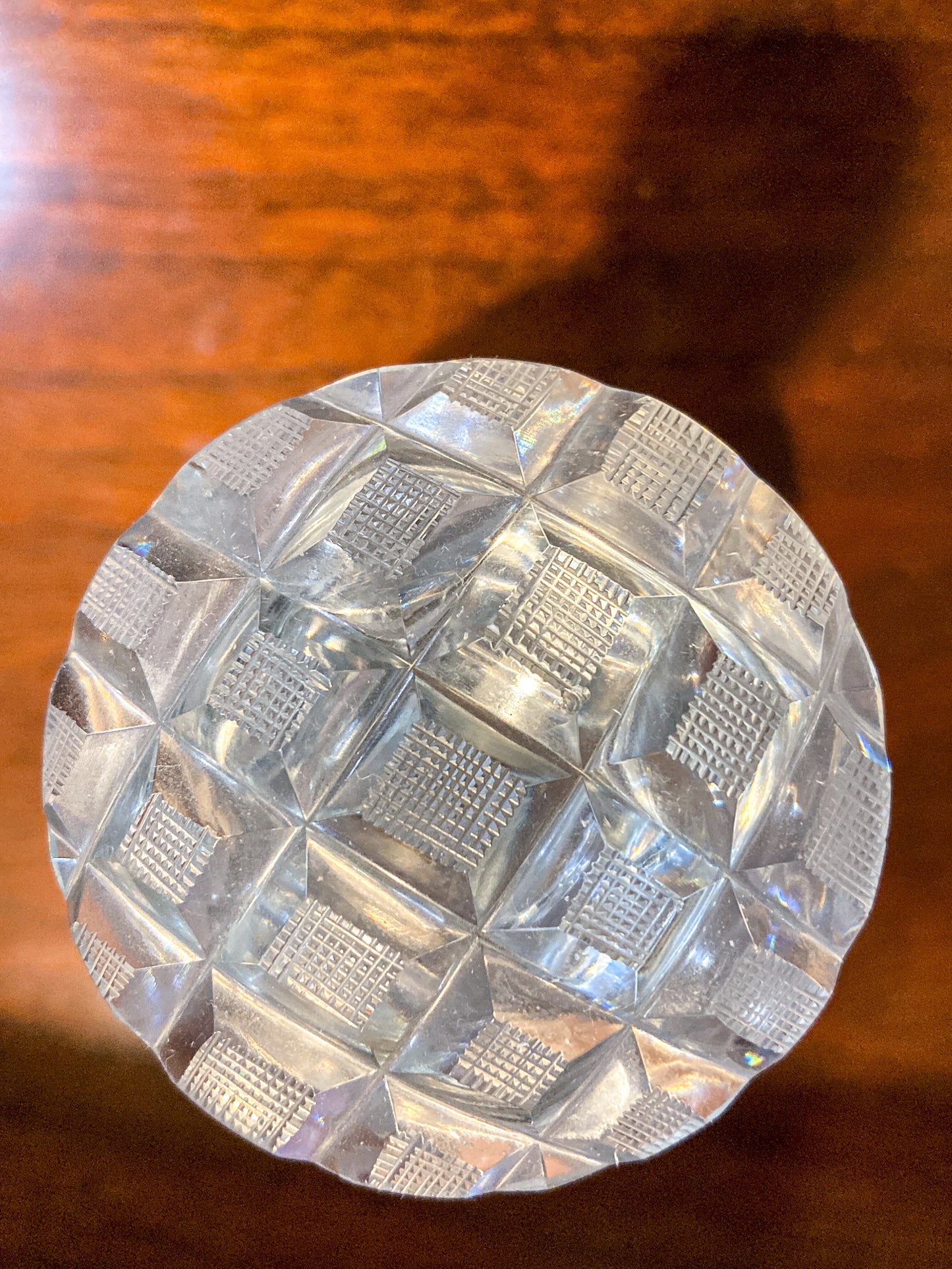 Antique Basketweave Diamond Cut Clear Glass Decanter Barware