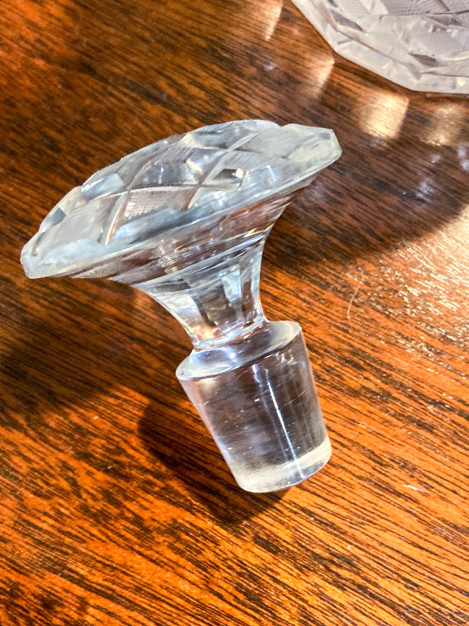 Antique Basketweave Diamond Cut Clear Glass Decanter Barware