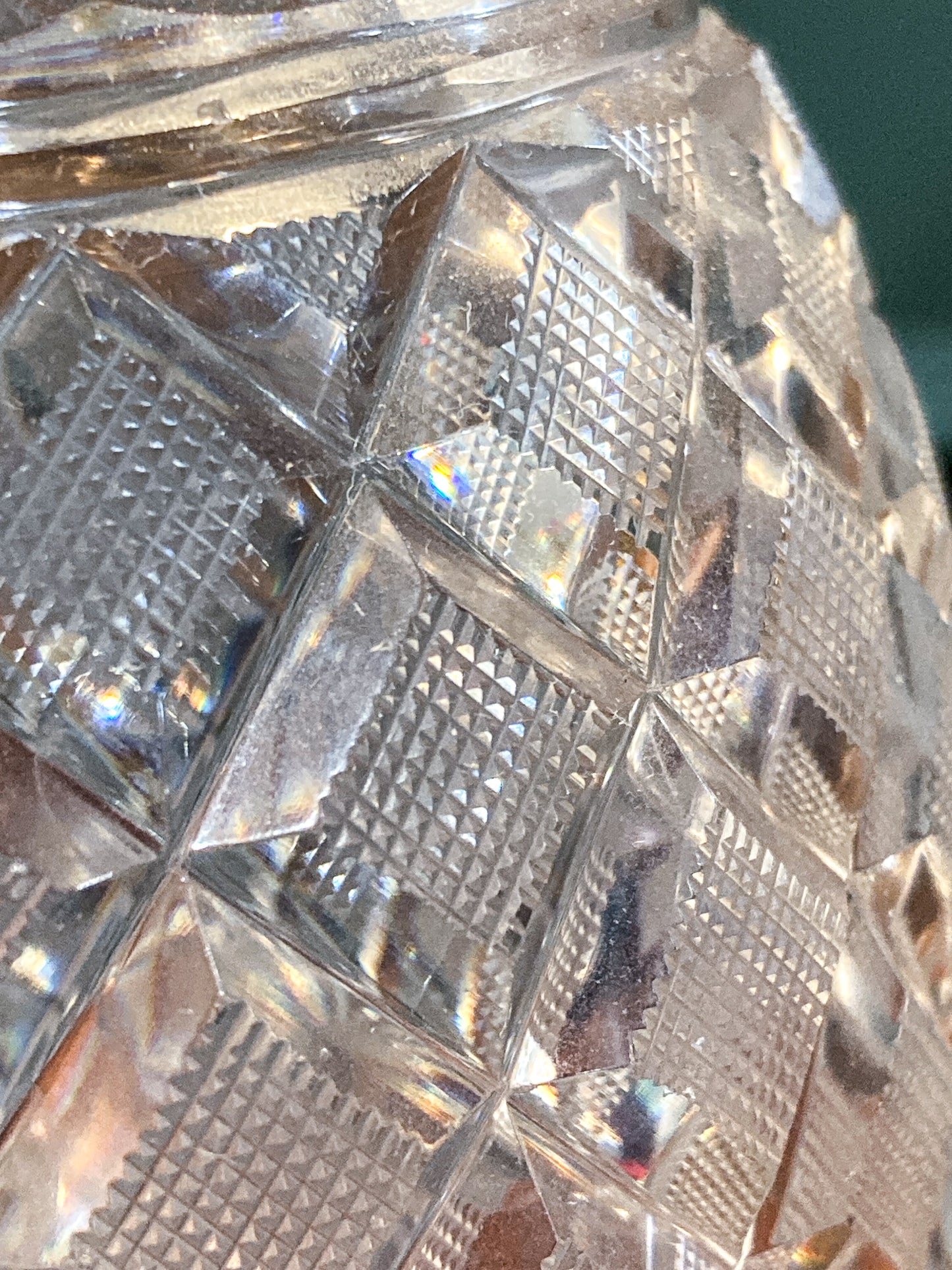 Antique Basketweave Diamond Cut Clear Glass Decanter Barware