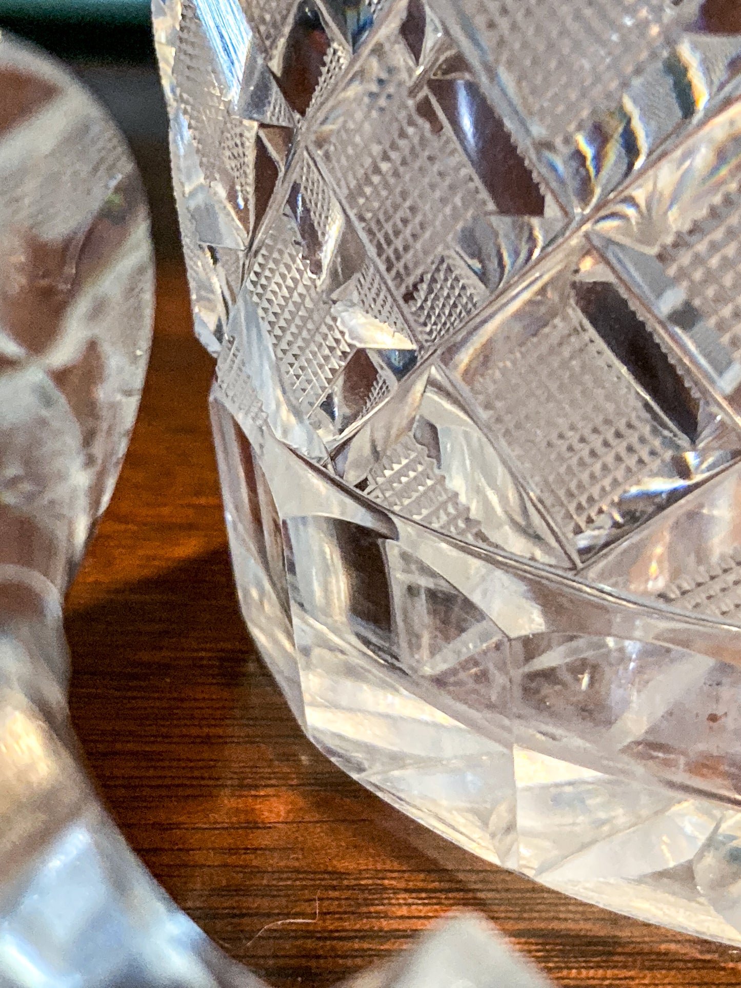 Antique Basketweave Diamond Cut Clear Glass Decanter Barware