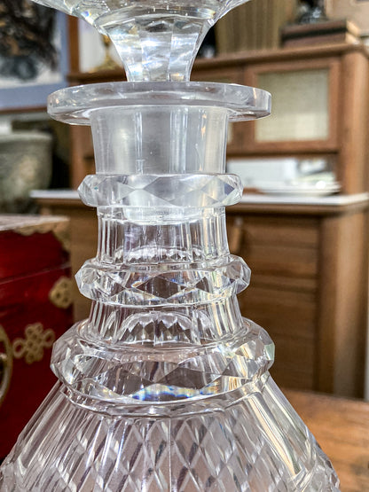 Antique Basketweave Diamond Cut Clear Glass Decanter Barware