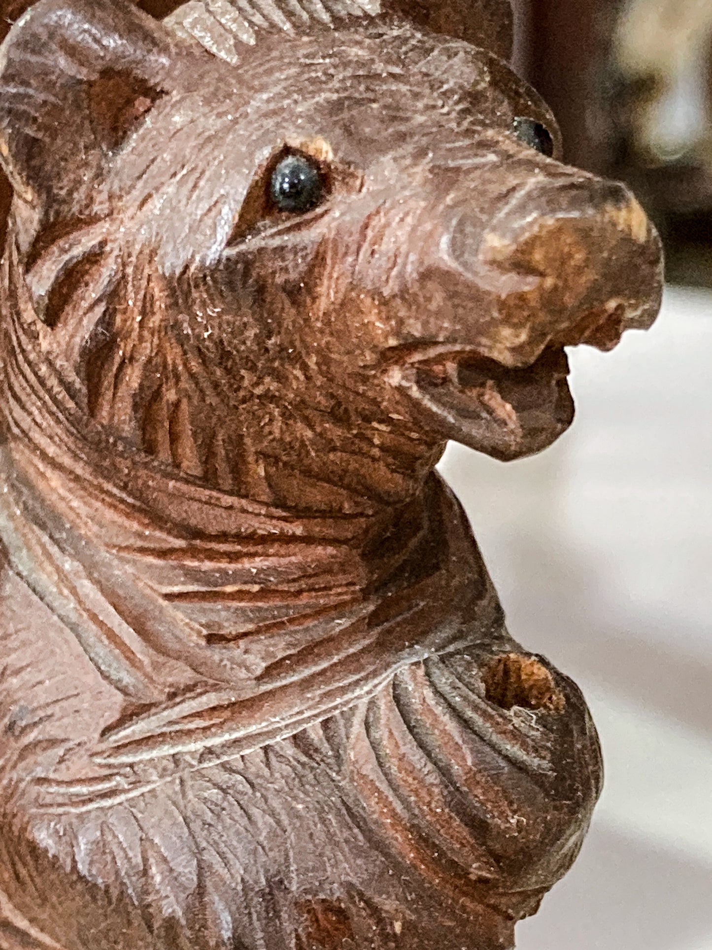 Antique Black Forest Matchbox Holder Ashtray Wooden Carved Bear Figurine