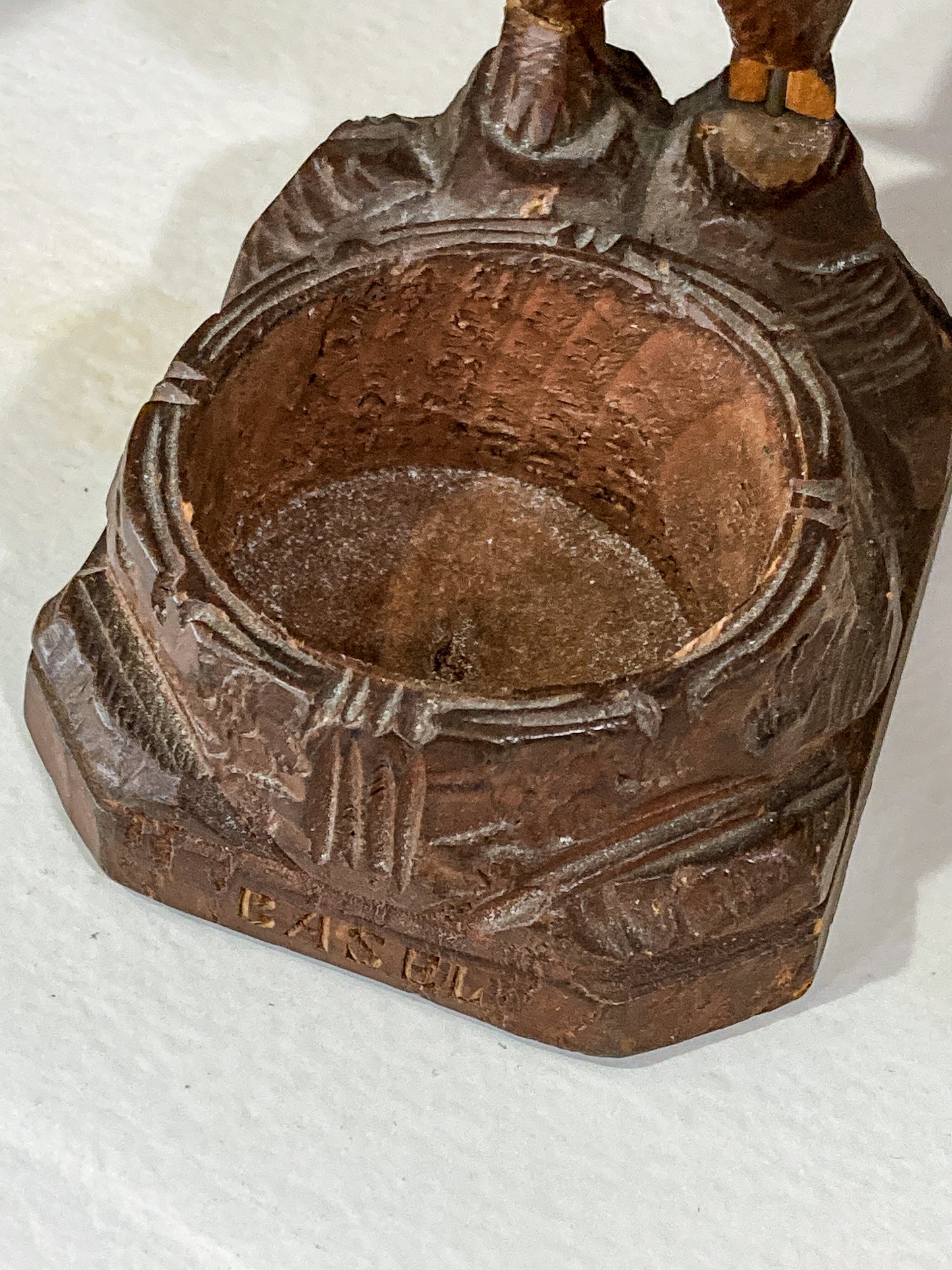 Antique Black Forest Matchbox Holder Ashtray Wooden Carved Bear Figurine