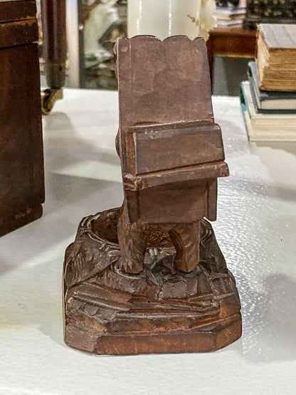 Antique Black Forest Matchbox Holder Ashtray Wooden Carved Bear Figurine