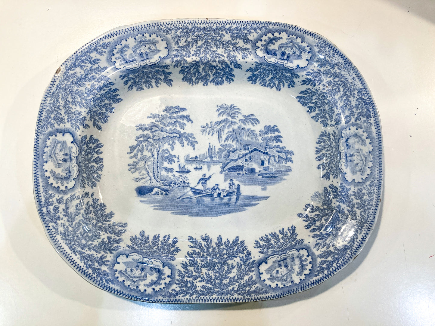 Antique Blue & White English Transferware Albion Porcelain Serving Platter Tray