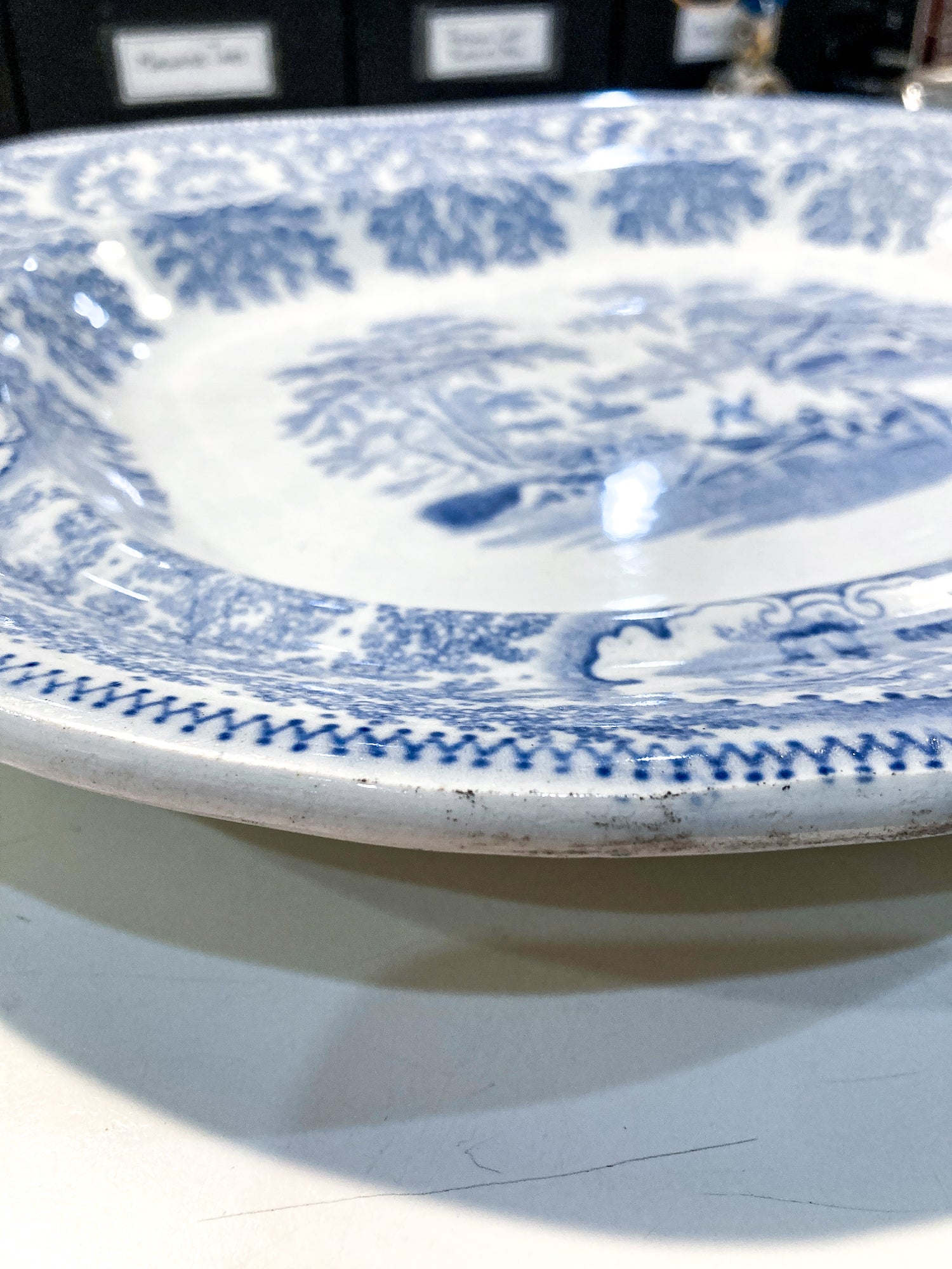 Antique Blue & White English Transferware Albion Porcelain Serving Platter Tray