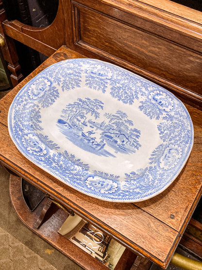 Antique Blue & White English Transferware Albion Porcelain Serving Platter Tray