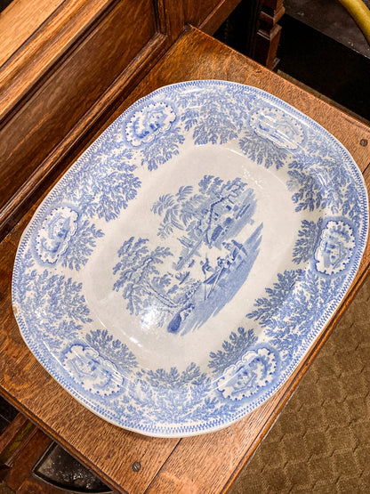 Antique Blue & White English Transferware Albion Porcelain Serving Platter Tray