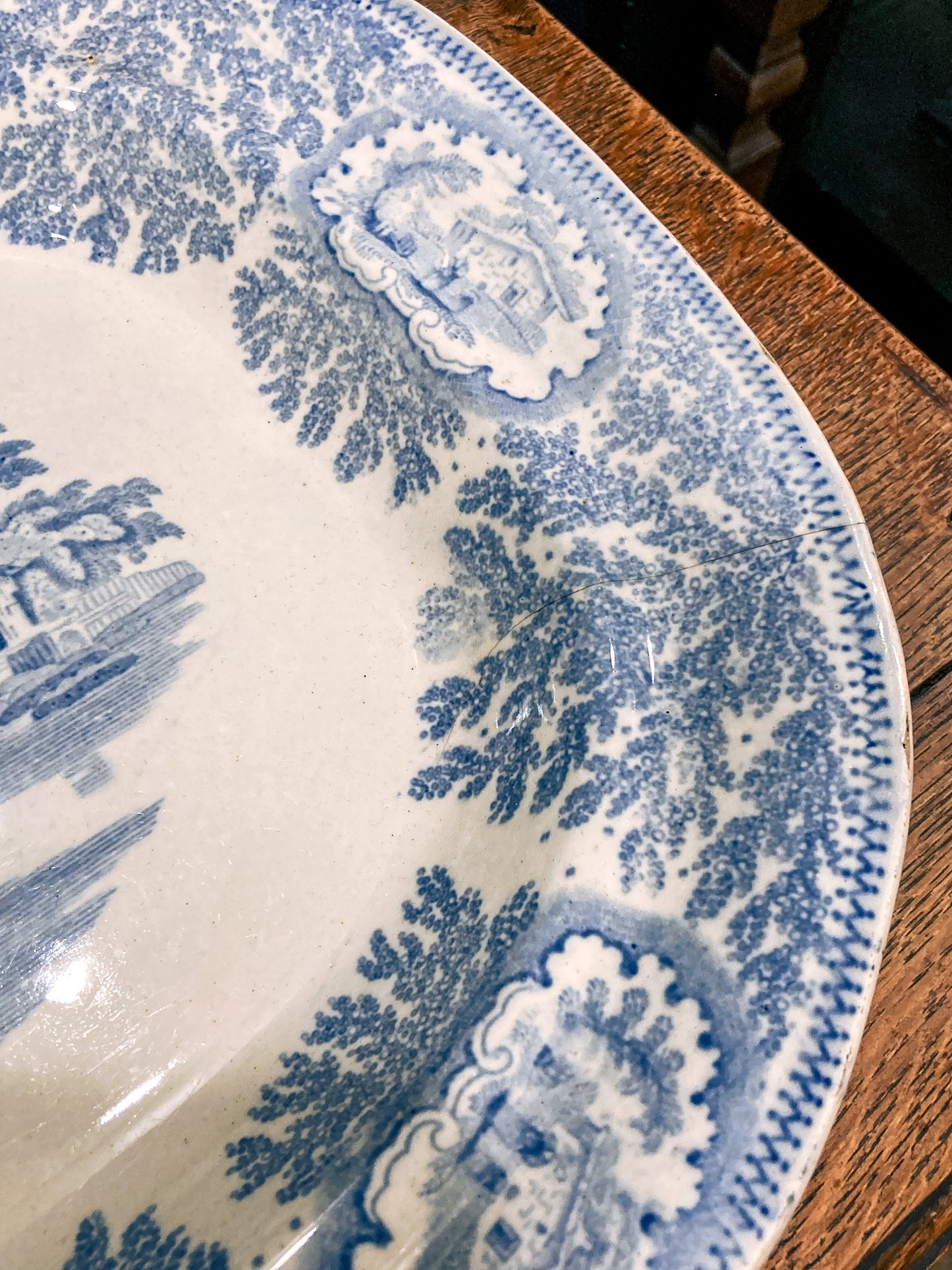 Antique Blue & White English Transferware Albion Porcelain Serving Platter Tray