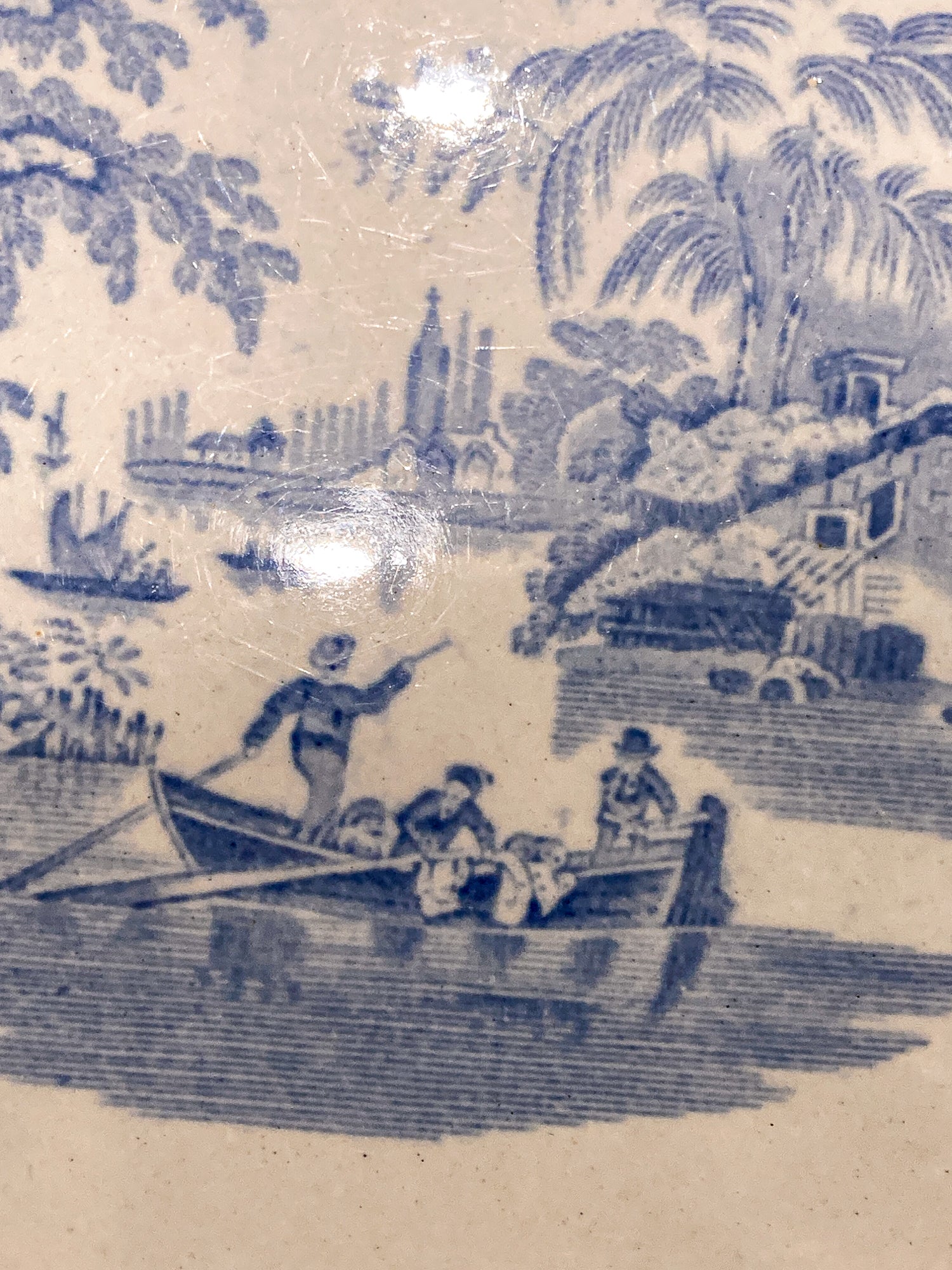 Antique Blue & White English Transferware Albion Porcelain Serving Platter Tray