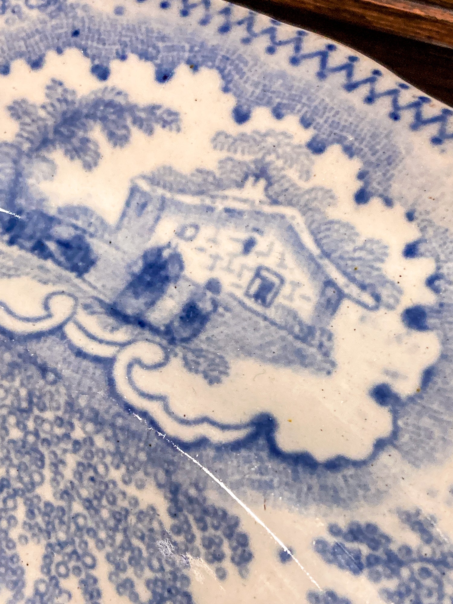 Antique Blue & White English Transferware Albion Porcelain Serving Platter Tray