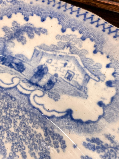 Antique Blue & White English Transferware Albion Porcelain Serving Platter Tray