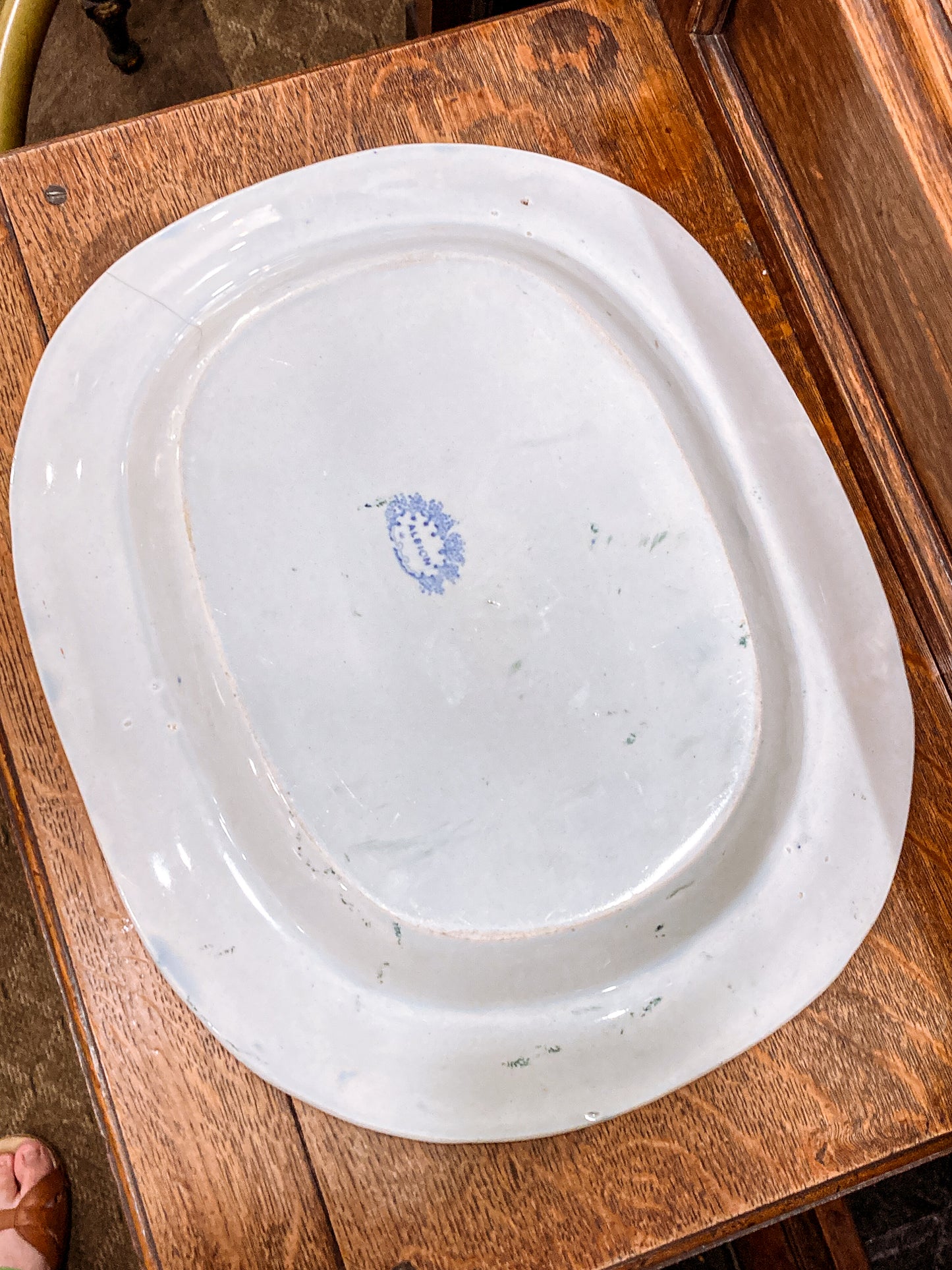 Antique Blue & White English Transferware Albion Porcelain Serving Platter Tray