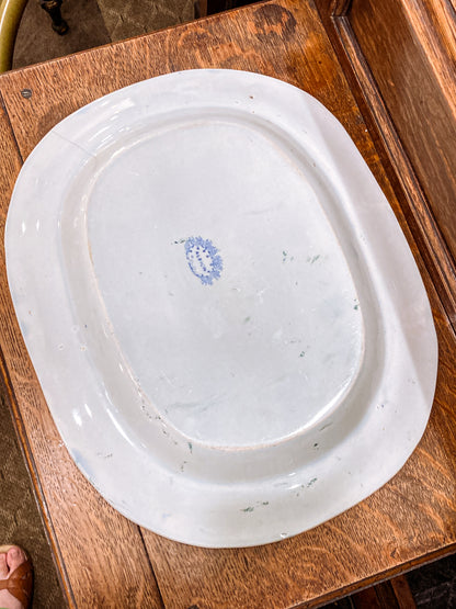 Antique Blue & White English Transferware Albion Porcelain Serving Platter Tray
