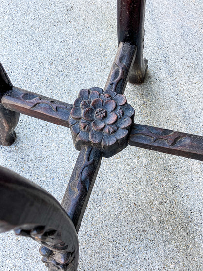 Antique Carved Chinese Octagonal Marble Top Rosewood Plant Stand Table