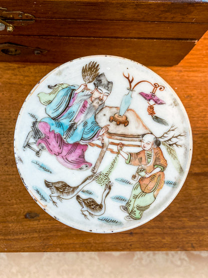 Antique Chinese Porcelain Hand Painted Cylindrical Porcelain Lidded Jar