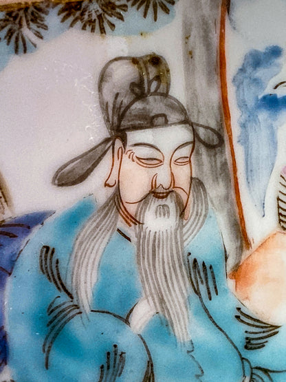 Antique Chinese Porcelain Hand Painted Cylindrical Porcelain Lidded Jar