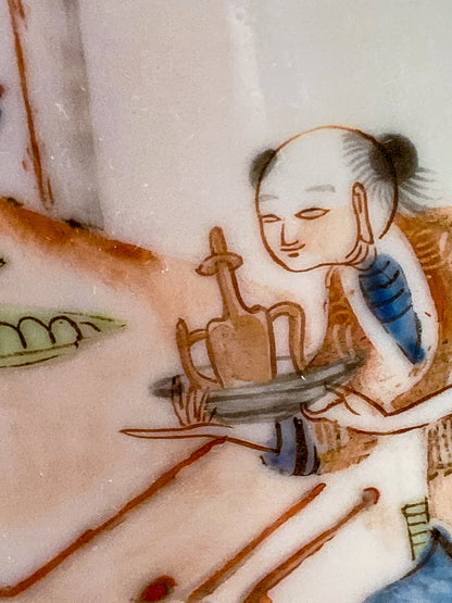 Antique Chinese Porcelain Hand Painted Cylindrical Porcelain Lidded Jar