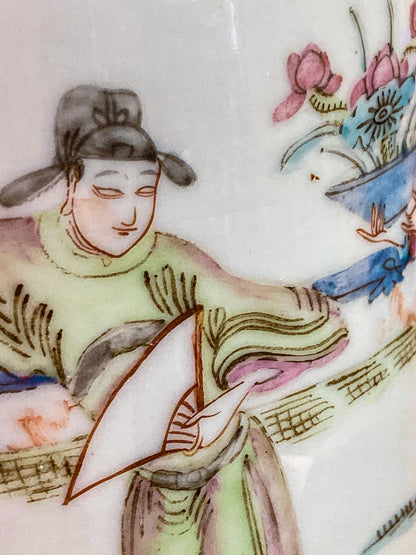 Antique Chinese Porcelain Hand Painted Cylindrical Porcelain Lidded Jar