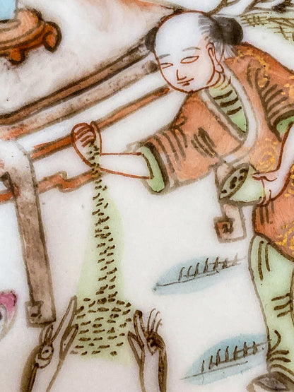 Antique Chinese Porcelain Hand Painted Cylindrical Porcelain Lidded Jar