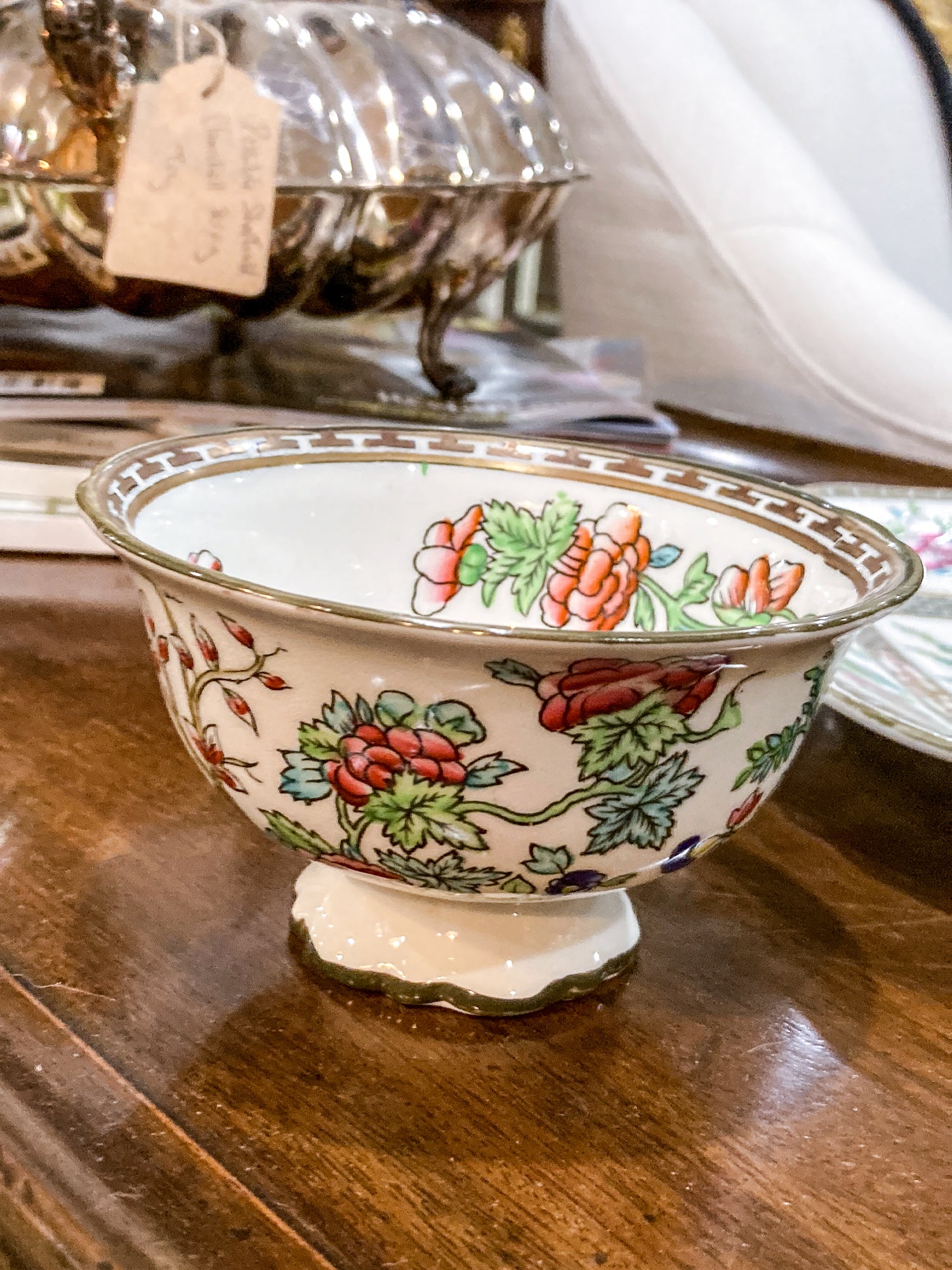 Antique Coalport Indian Tree Three Piece Cream Sugar Serving Tray Porcelain Set