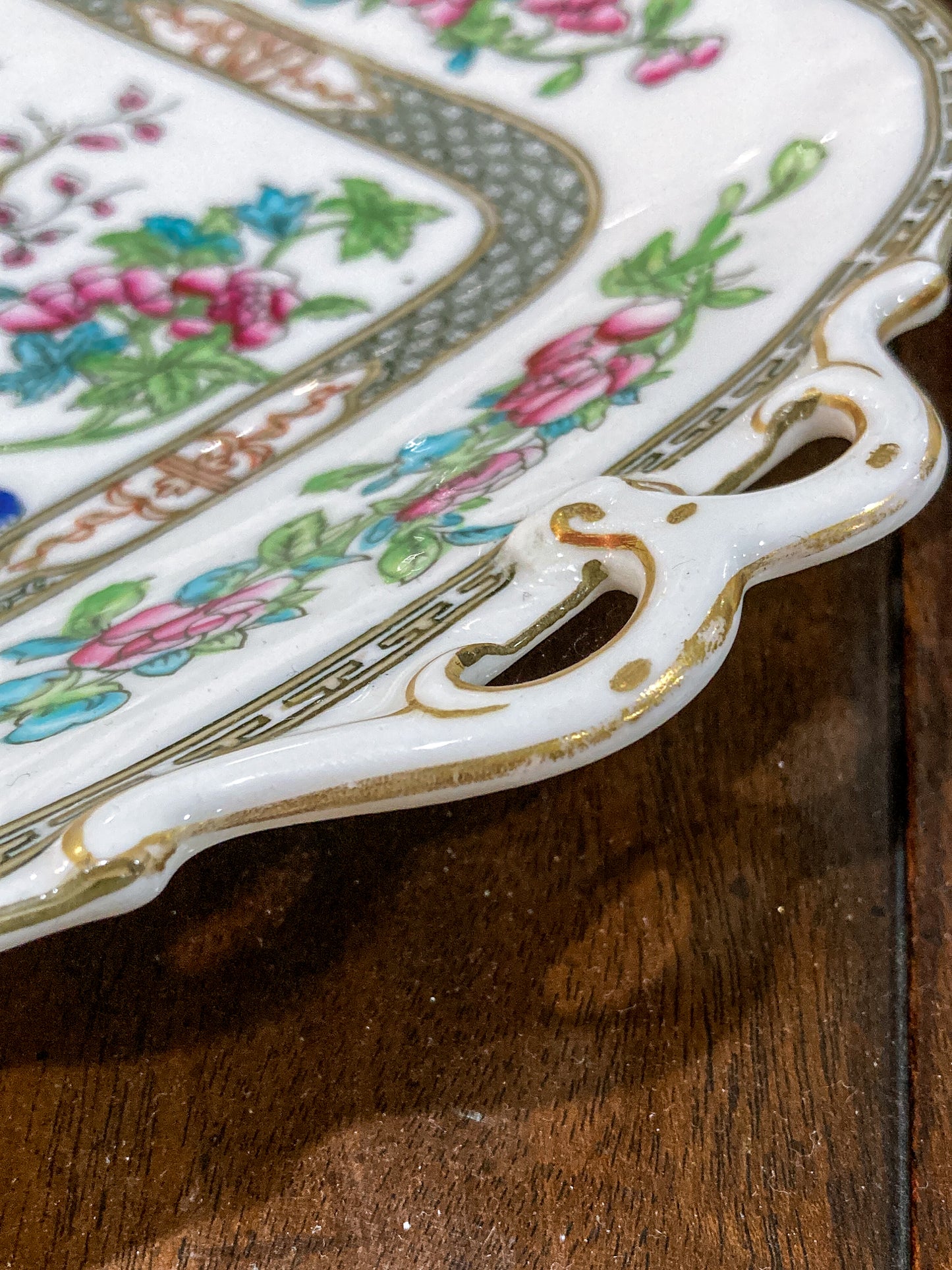 Antique Coalport Indian Tree Three Piece Cream Sugar Serving Tray Porcelain Set